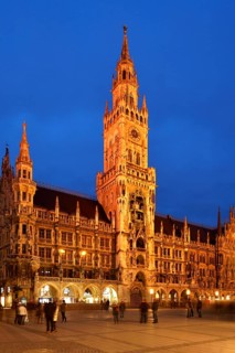 New Town Hall illuminated at night