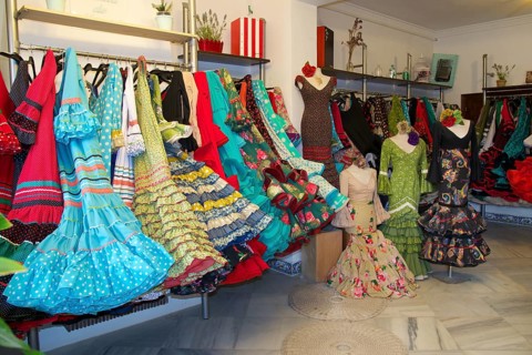 Flamenco dresses in a store