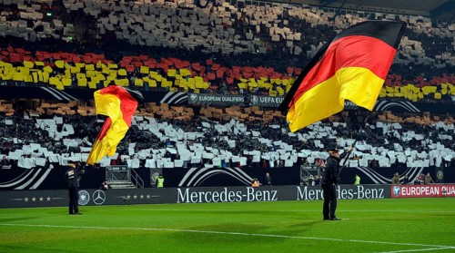 Flag wavers before the start of the game