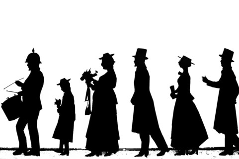 Silhouettes of rural figures around 1900