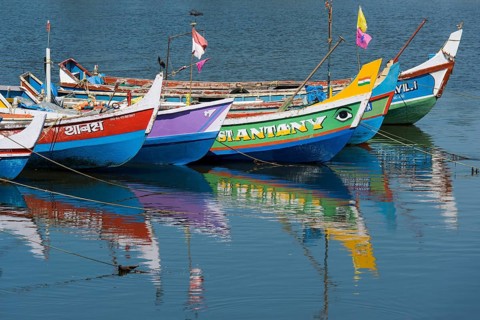 Brightly painted fishing boats