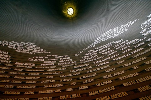 Names of victims of the 2004 tsunami in the Aceh Tsunami Museum