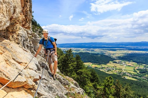 Climber on the Eichertsteig via ferrata