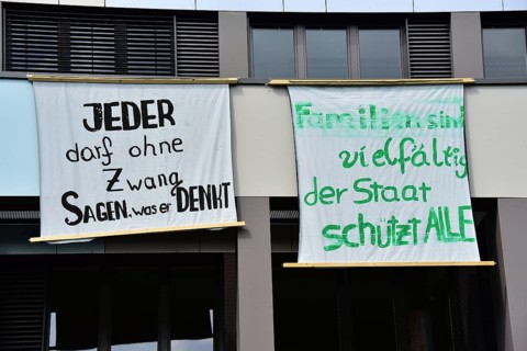 70 years of the Basic Law banners at the Freiburger Gymnasium St. Ursula