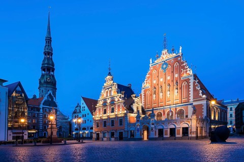 House of the Blackheads with St. Peter's Church in Town Hall Square