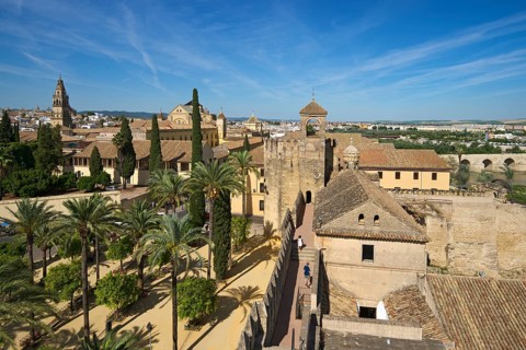Alcazar de los Reyes Cristianos with Mezquita and Rio Guadalquivir
