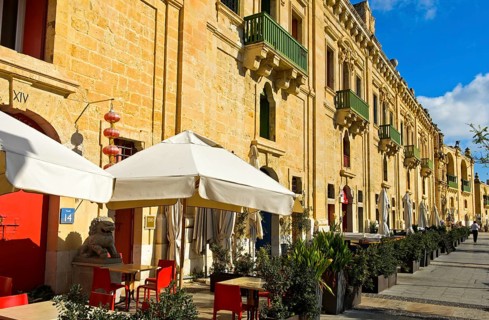 Restored historic warehouse buildings in the Valletta Waterfront