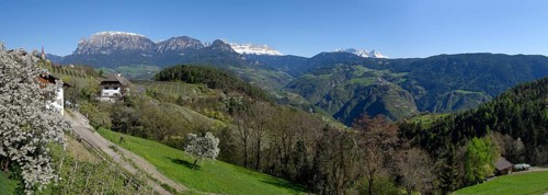 Landscape near Unterinn on the Ritten Renon with Schlern massif