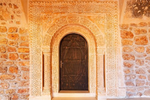 Door decorated with ornaments