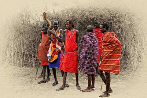 Masai in front of their boma