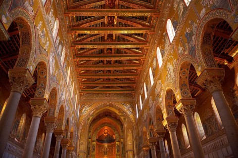 Main isle showing the Byzantine mosaics in the Monreale Cathedral