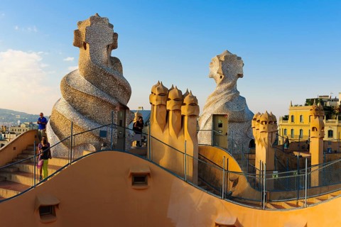 Sculpted ventilation shafts on the roof of Casa Mila