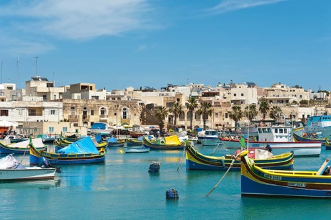 Colorfully painted traditional fishing boats