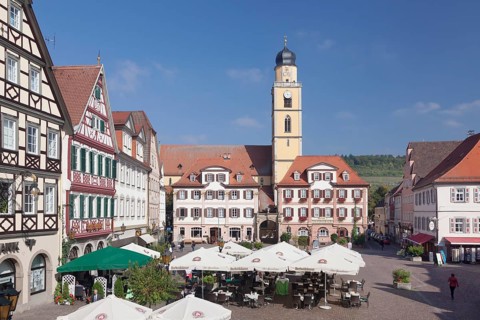 Marketplace with twin houses and Cathedral of St. John the Baptist