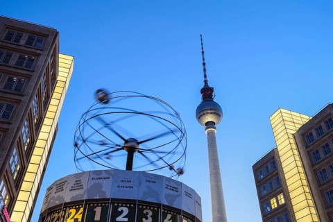 Urania World Clock in front of the TV Tower