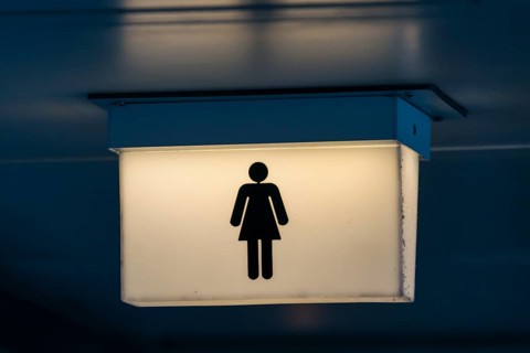 Lit restroom sign for women