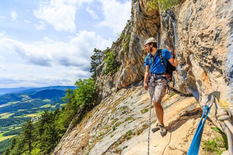 Climber on the Eichertsteig via ferrata