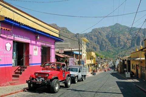Colourful house in the main street of a small town