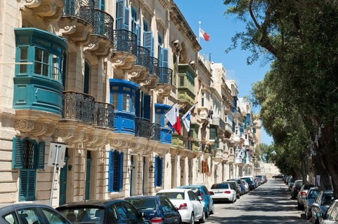 Road with decorated houses