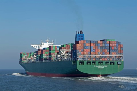 Container ship Thalassa Patris near Cuxhaven