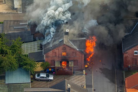 Fire in a pithead building