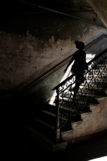 Woman walking up stairs
