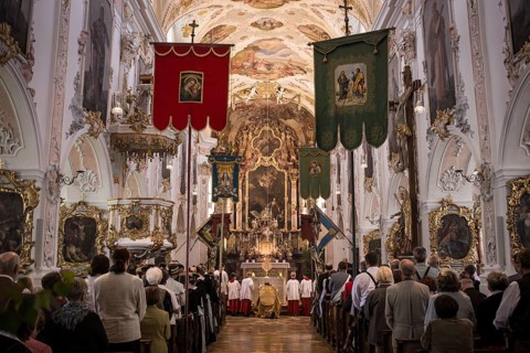 Holy mass on the day of the Corpus Christi procession in Martinsmunster Church