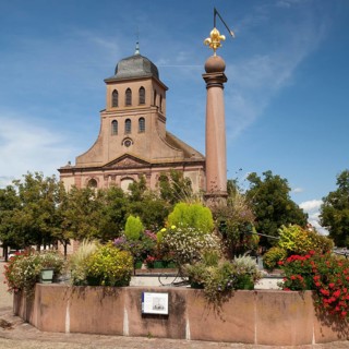 Fountain and church on Emile Muller place