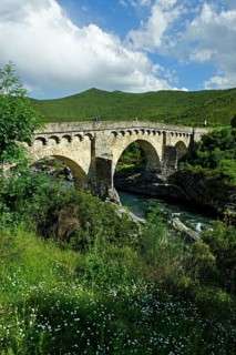 Old Genoese bridge on the river Tavignone in Altiani