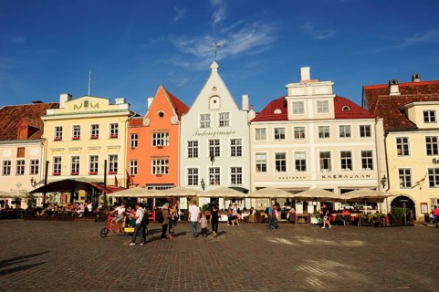 Town Hall square with picturesque houses