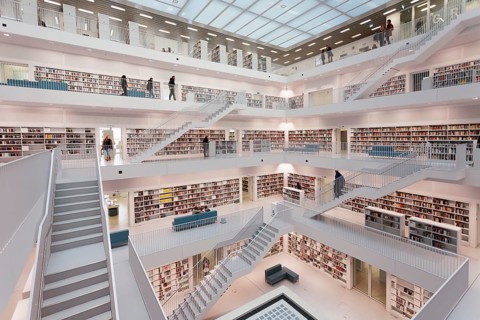 Gallery hall of the new public library at Mailander Platz square