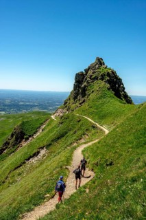 Hikers on way in the Massif of Sancy