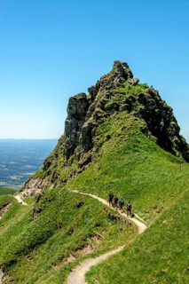 Hikers on way in the Massif of Sancy