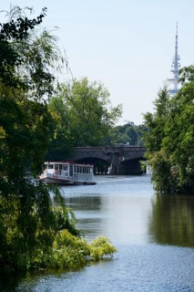 Alster river steamer on Osterbekkanal canal near the Muehlenkamp pier