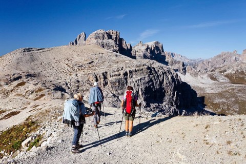 Hikers walking on Buellelejoch mountain
