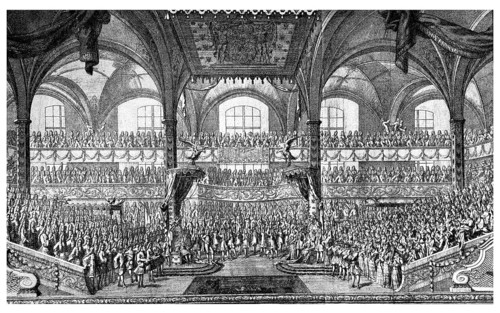 King Wilhelm I and the Queen with entourage in a church