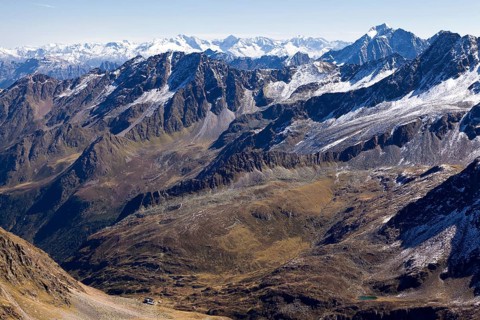 View from Rinnenspitze Mountain towards Franz Senn Hut