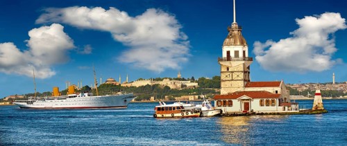 The Maiden's Tower Lighthouse at the mouth of the Bosphorus
