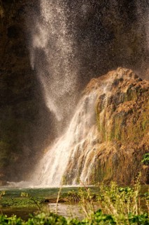 Waterfall over the travertine deposits of Plitvice
