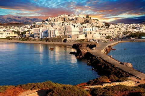Naxos town at sunset