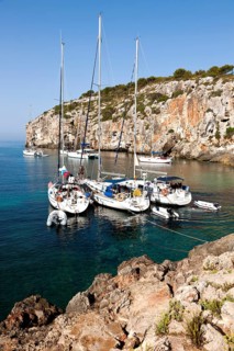 Yachts moored in the bay of Cales Coves