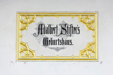 Engraved sign at the birthplace of Adalbert Stifter