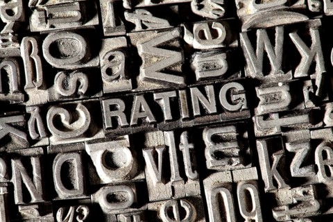 Old lead letters forming the word 'RATING'