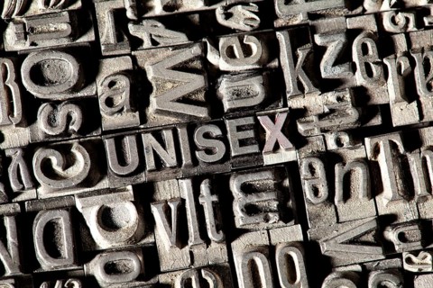 Old lead letters forming the word UNISEX