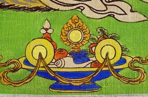 Offering bowl with ingredients to symbolize the five senses