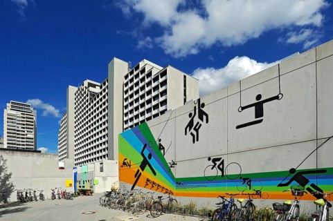 High-rise buildings and Olympic pictograms