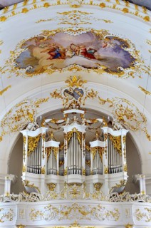 Organ and ceiling frescoes in the church