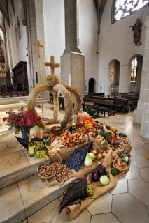 Harvest crown with fruit and vegetables in Eichstaett Cathedral
