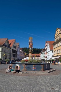 Marienbrunnen fountain with column from the Renaissance