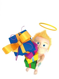 Angel holding a stack of gifts
